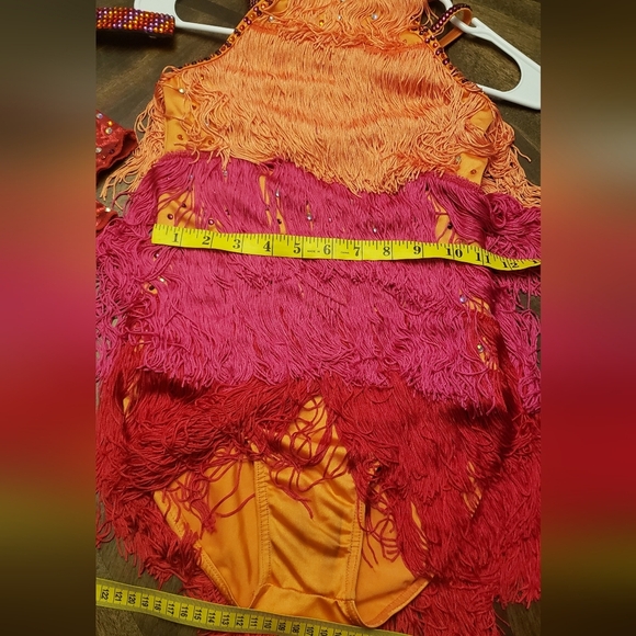 Weissman Fringe Dance Costume for Kids - Orange, Pink, and Red Size LC - Picture 15 of 16